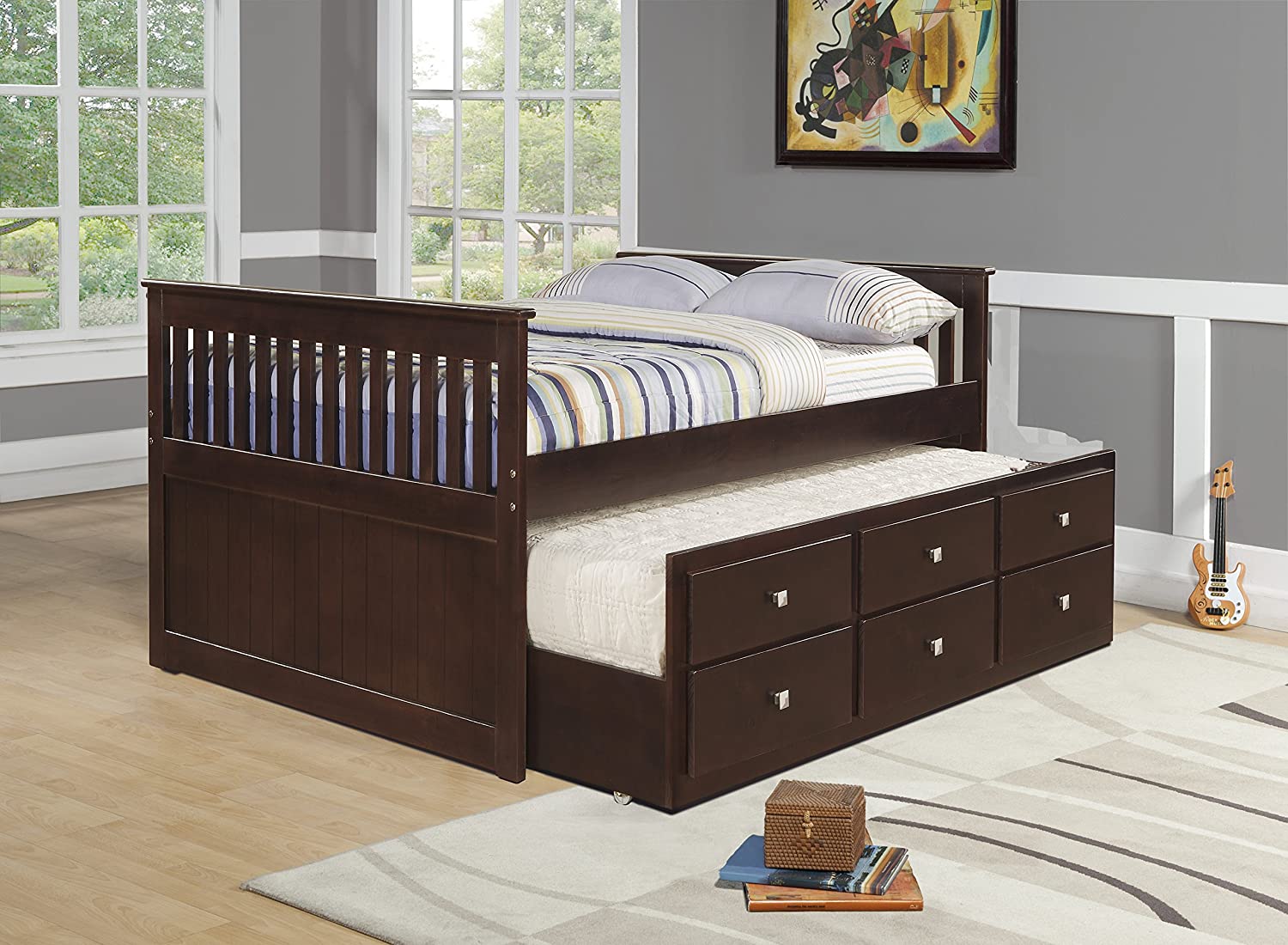 Twin Dark Cappuccino Trundle Bed - Click Image to Close